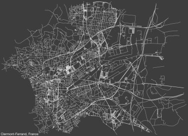 Detailed hand-drawn navigational urban street roads map of the French city of CLERMONT-FERRAND, FRANCE with solid road lines and name tag on vintage background