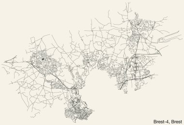Fransa 'nın BREST kentindeki BREST-4 CANTON kentsel yol haritasının ayrıntılı el çizimleri ve sağlam arka planda isim etiketi