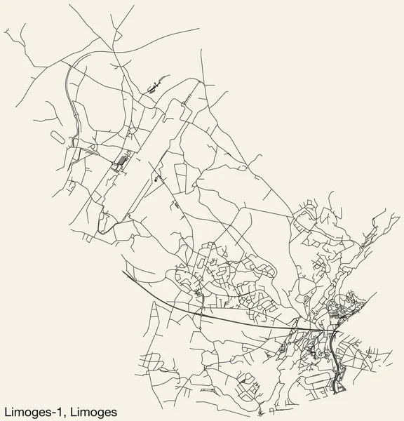 Detaillierte Handgezeichnete Straßenkarte Der Limoges Canton Der Französischen Stadt Limoges — Stockvektor