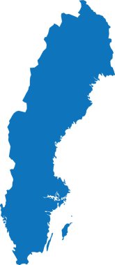 BLUE CMYK rengi, şeffaf arkaplan üzerine Avrupa ülkesi SWEDEN 'in ayrıntılı düz şablon haritası