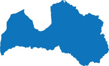 Avrupa ülkesi LATVIA 'nın şeffaf arkaplan üzerindeki BLUE CMYK rengi ayrıntılı düz şablon haritası