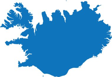 Avrupa ülkesi ICELAND 'ın şeffaf arkaplan üzerindeki mavi CMYK rengi ayrıntılı düz şablon haritası