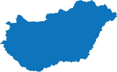 BLUE CMYK rengi, Avrupa ülkesi HUNGARY 'ın şeffaf arkaplan üzerindeki düz şablon haritası