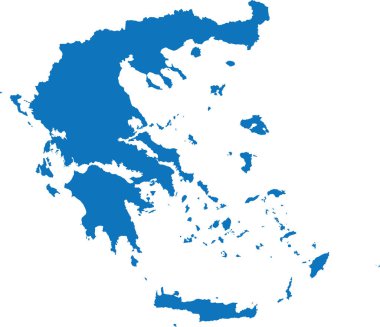 Avrupa ülkesi GREECE 'in şeffaf arkaplan üzerindeki BLUE CMYK rengi ayrıntılı düz şablon haritası