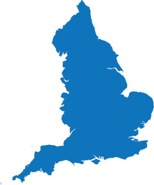 Avrupa ülkesi ENGLAND 'ın şeffaf arkaplan üzerindeki BLUE CMYK rengi ayrıntılı düz şablon haritası