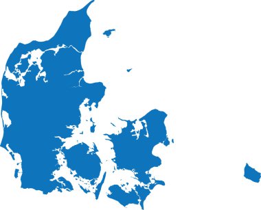 Avrupa ülkesi DENMARK 'ın şeffaf arkaplan üzerindeki BLUE CMYK rengi ayrıntılı düz şablon haritası
