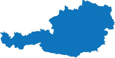 Avrupa ülkesi AUSTRIA 'nın şeffaf arkaplan üzerindeki BLUE CMYK rengi ayrıntılı düz şablon haritası