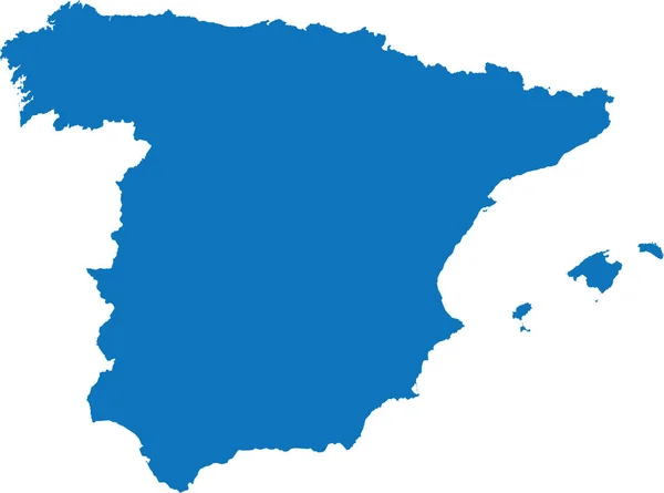 Warna Cmyk Blue Merinci Peta Stensil Datar Negara Eropa Spain - Stok Vektor