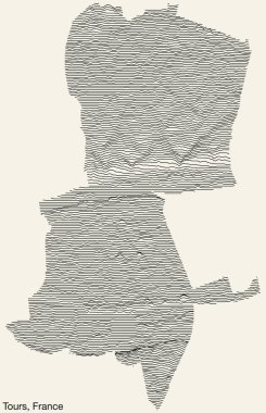 TOURS, FRANCE 'ın Topografik yardım haritası sağlam hatlara ve klasik arka planda isim etiketine sahip