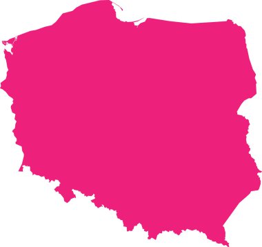 ROSE CMYK rengi, Avrupa ülkesi POLAND 'ın şeffaf arkaplan üzerindeki düz şablon haritası