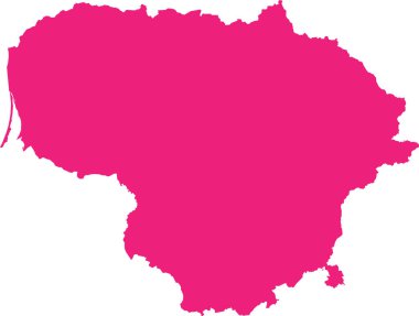 ROSE CMYK rengi, şeffaf arkaplan üzerine Avrupa ülkesi LITHUANIA 'nın ayrıntılı düz şablon haritası