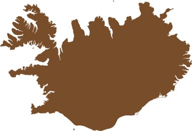 BROWN CMYK rengi, Avrupa 'nın ICELAND ülkesinin şeffaf arkaplan üzerindeki düz şablon haritası