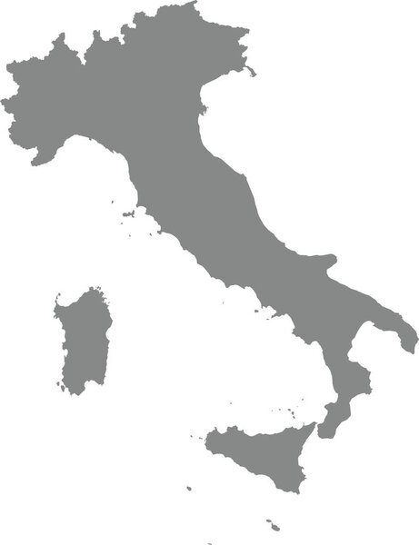 GRAY CMYK color detailed flat stencil map of the European country of ITALY on transparent background
