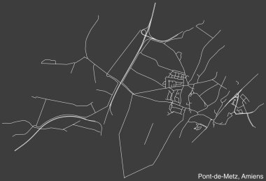 Fransa 'nın AMIENS kentinin PONT-DE-METZ COMUNE haritasının ayrıntılı elle çizilmiş yol haritası ve sağlam arka plan üzerinde isim etiketi