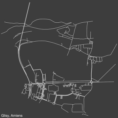 Fransa 'nın AMIENS kentinin GLISY COMUNE haritasının ayrıntılı elle çizilmiş yol çizimleri ve sağlam arka planda isim etiketi