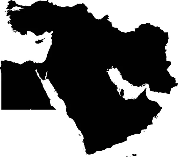 Black Cmyk Color Detailed Flat Stencil Map Region Middle East — Stock Vector