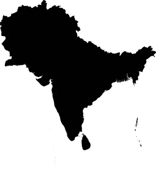 Black Cmyk Barva Detailní Plochá Šablona Mapa Subkontinentu Jižní Asia — Stockový vektor