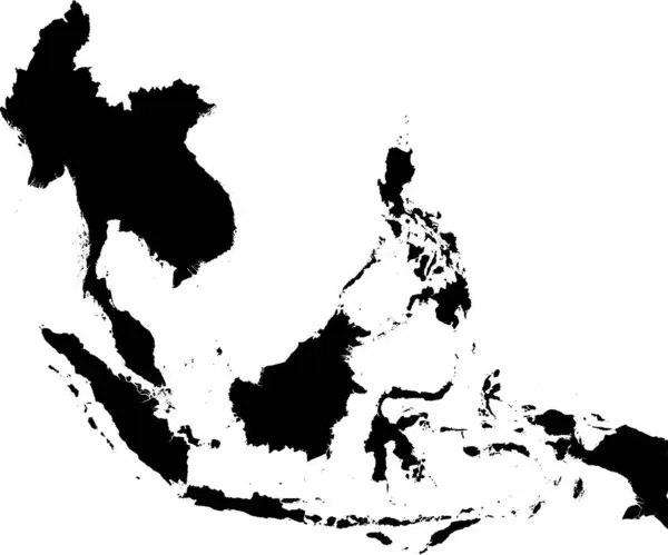 透明背景下的Southeast Asia区域的Black Cmyk颜色详细平面模板图 — 图库矢量图片