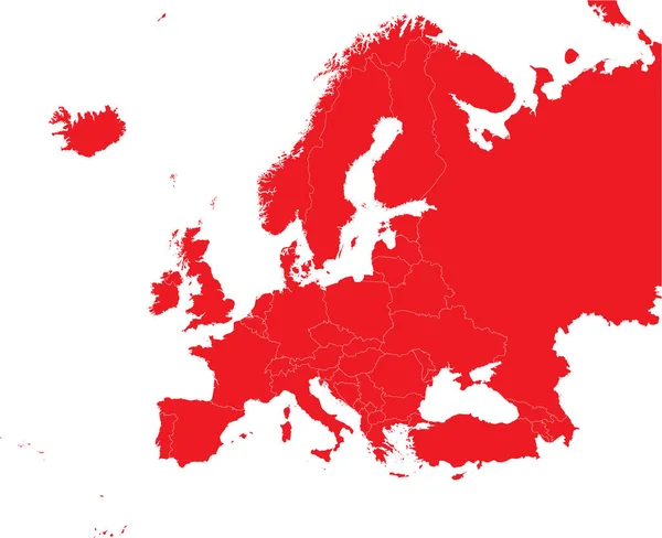 Red Cmyk Barva Detailní Plochá Šablona Mapa Kontinentu Europe Okraji — Stockový vektor