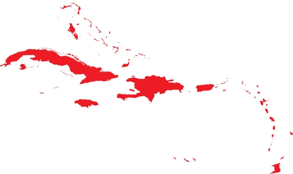 Red Cmyk Color Detailed Flat Stencil Map Region Caribbean Islands — Stock Vector