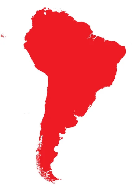 Red Cmyk色は透明な背景にSouth Americaの大陸の詳細なフラットステンシルマップを着色しました — ストックベクタ