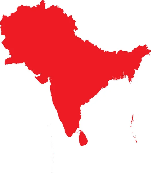Red Cmyk Kolor Szczegółowa Płaska Mapa Szablonu Subkontynentu South Asia — Wektor stockowy