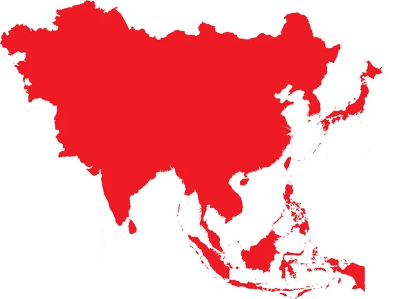 透明背景下的亚洲大陆红色Cmyk详细平面模板图 — 图库矢量图片