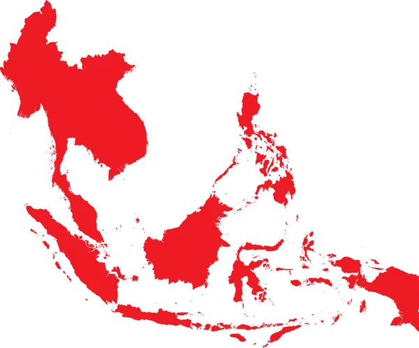 Red Cmyk Color Detailed Flat Stencil Map Region Southeast Asia — Vetor de Stock
