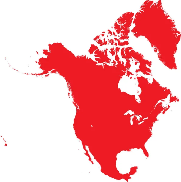 Red Cmyk Färg Detaljerad Platt Stencil Karta Över Kontinenten North — Stock vektor