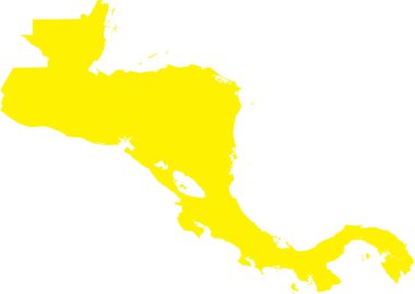 YELLOW CMYK renk şeffaf arkaplan üzerinde CENTRAL AMERICA bölgesinin ayrıntılı düz şablon haritası