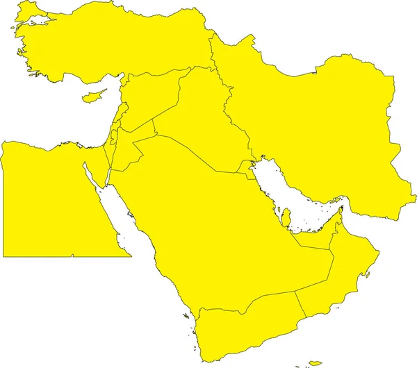 Yellow Cmyk カラー 詳細なフラットステンシルマップ Middle東部の領域 国境付き 透明な背景に — ストックベクタ