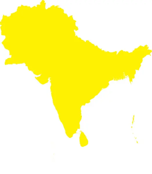 Żółty Cmyk Kolor Szczegółowa Płaska Mapa Szablonu Subkontynentu South Asia — Wektor stockowy