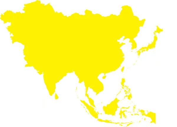 Yellow Cmyk Barva Detailní Plochá Šablona Mapa Kontinentu Asia Průhledném — Stockový vektor