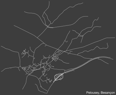 Fransa 'nın BESANCON kentinin PELOUSEY KOMUNE haritasının ayrıntılı elle çizilmiş yol haritası ve sağlam arka planda isim etiketi