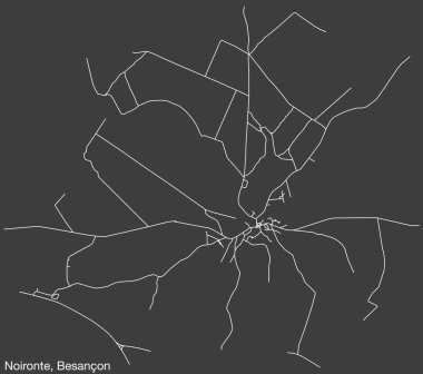 Fransa 'nın BESANCON kentinin NOIRONTE COMUNE haritasının ayrıntılı elle çizilmiş yol haritası ve sağlam arka planda isim etiketi