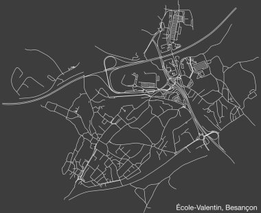 Fransa 'nın BESANCON kentinin COLE-VALENTIN COMUNE haritasının ayrıntılı elle çizilmiş yol haritası ve sağlam arka plan üzerinde isim etiketi