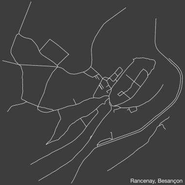Fransa 'nın BESANCON kentinin RANCENAY COMUNE haritasının ayrıntılı elle çizilmiş yol haritası ve sağlam arka planda isim etiketi