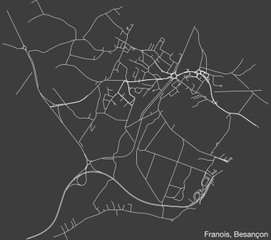 Fransa 'nın BESANCON kentinin FRANOIS COMUNE haritasının ayrıntılı elle çizilmiş yol haritası ve sağlam arka planda isim etiketi