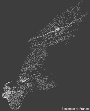 Fransa 'nın BESANCON kentinin BESANCON-4 CANTON kentsel yol haritasının ayrıntılı elle çizilmiş yol çizimleri ve sağlam arka plan üzerinde isim etiketi