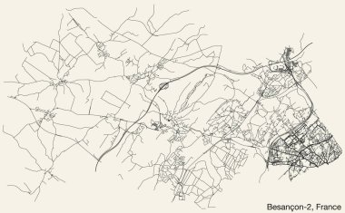 Fransa 'nın BESANCON kentinin BESANCON-2 CANTON şehir haritasının ayrıntılı elle çizilmiş seyir yolları ve sağlam arka plan üzerinde isim etiketleri