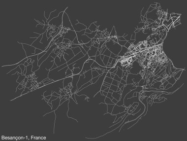 Fransa 'nın BESANCON kentinin BESANCON-1 kantonunun elle çizilmiş yol haritası ve sağlam arka planda isim etiketi var.