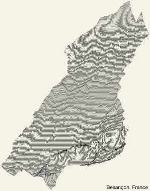 BESANCON, FRANCE 'ın Topografik yardım haritası sağlam hatlar ve klasik arka planda isim etiketi ile