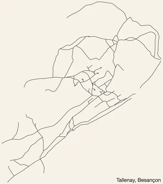 Detailed Hand Drawn Navigational Urban Street Roads Map Tallenay Commune — Stock Vector