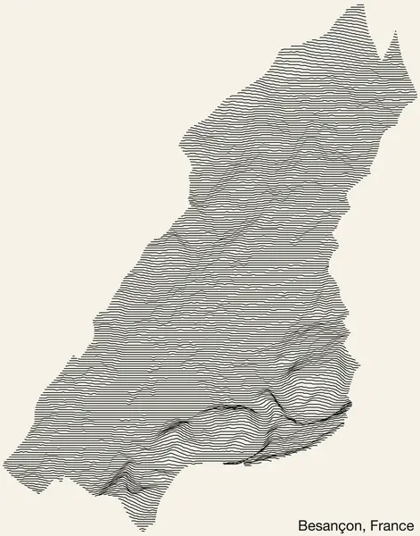 Besancon市地形分布图 带有实线和老式背景名称标记的法国 — 图库矢量图片