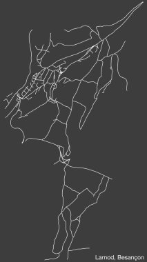 Fransa 'nın BESANCON kentinin LARNOD COMUNE haritasının ayrıntılı elle çizilmiş yol haritası ve sağlam arka planda isim etiketi