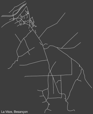 Fransa 'nın BESANCON kentinin LA VZE COMUNE haritasının ayrıntılı elle çizilmiş yol çizimleri ve sağlam arka planda isim etiketi