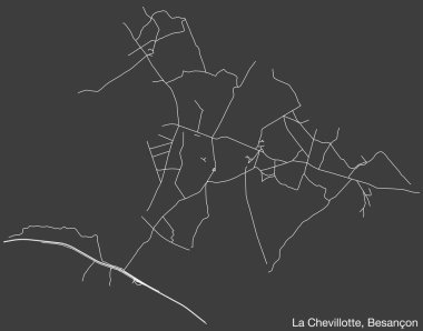 Fransa 'nın BESANCON kentinin LA CHEVILLOTTE COMUNE haritasının ayrıntılı elle çizilmiş yol haritası ve sağlam arka planda isim etiketi