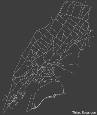 Fransa 'nın BESANCON kentinin THISE COMUNE haritasının ayrıntılı elle çizilmiş yol haritası ve sağlam arka planda isim etiketi