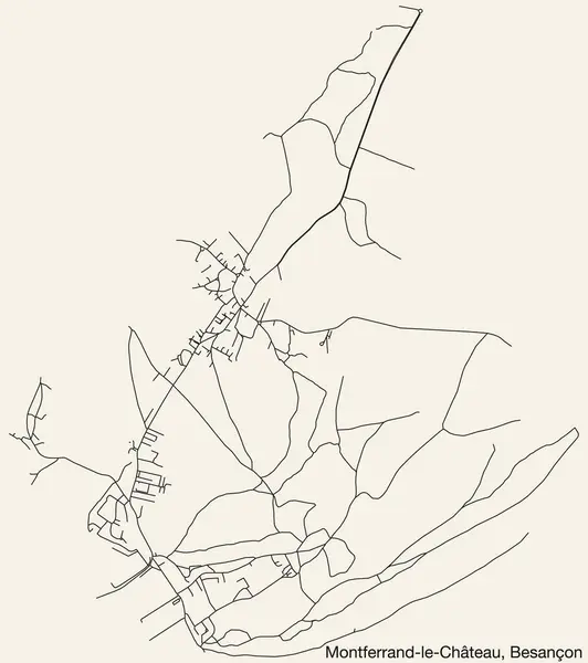Detaillierte Handgezeichnete Straßenkarte Der Montferrand Chteau Commune Der Französischen Stadt — Stockvektor