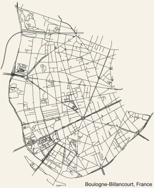 Fransa 'nın BOULOGNE-BILLANCOURT, FRANCE kentinin elle çizilmiş yol haritası ve klasik arka planda isim etiketi